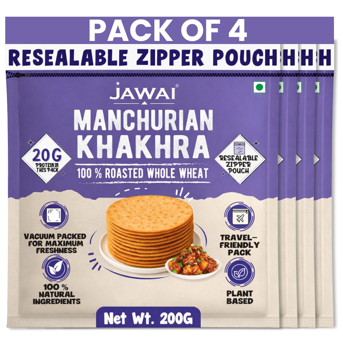 Manchurian Khakhra - Roasted | Whole Wheat Khakra | Crispy Ready to Eat Snack | Zip Packed for Freshness