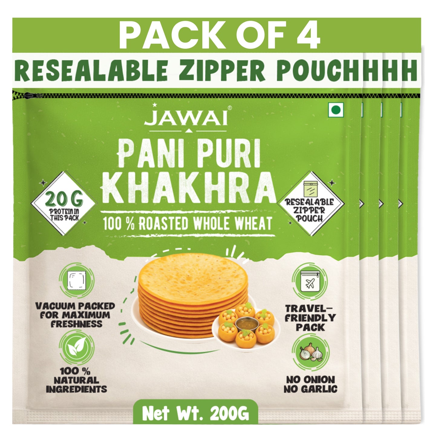 Pani Puri Khakhra - Roasted | No Onion - No Garlic | Whole Wheat Khakra | Crispy Ready To Eat Snack | Zip Packed for freshness