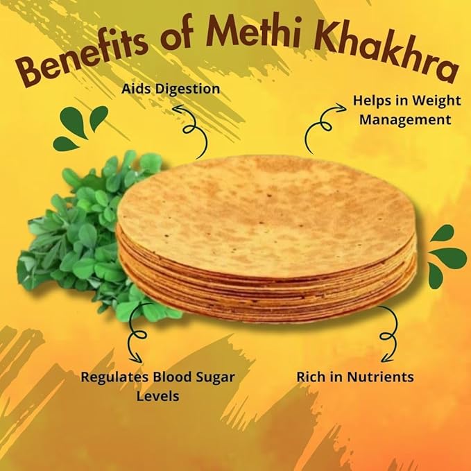 Roasted Whole Wheat Khakra Combo | Methi, Plain Diet, Cheese, Pani Puri | 100% Natural | Pack of 4, 200 gms each | Vaccum packed for Freshness