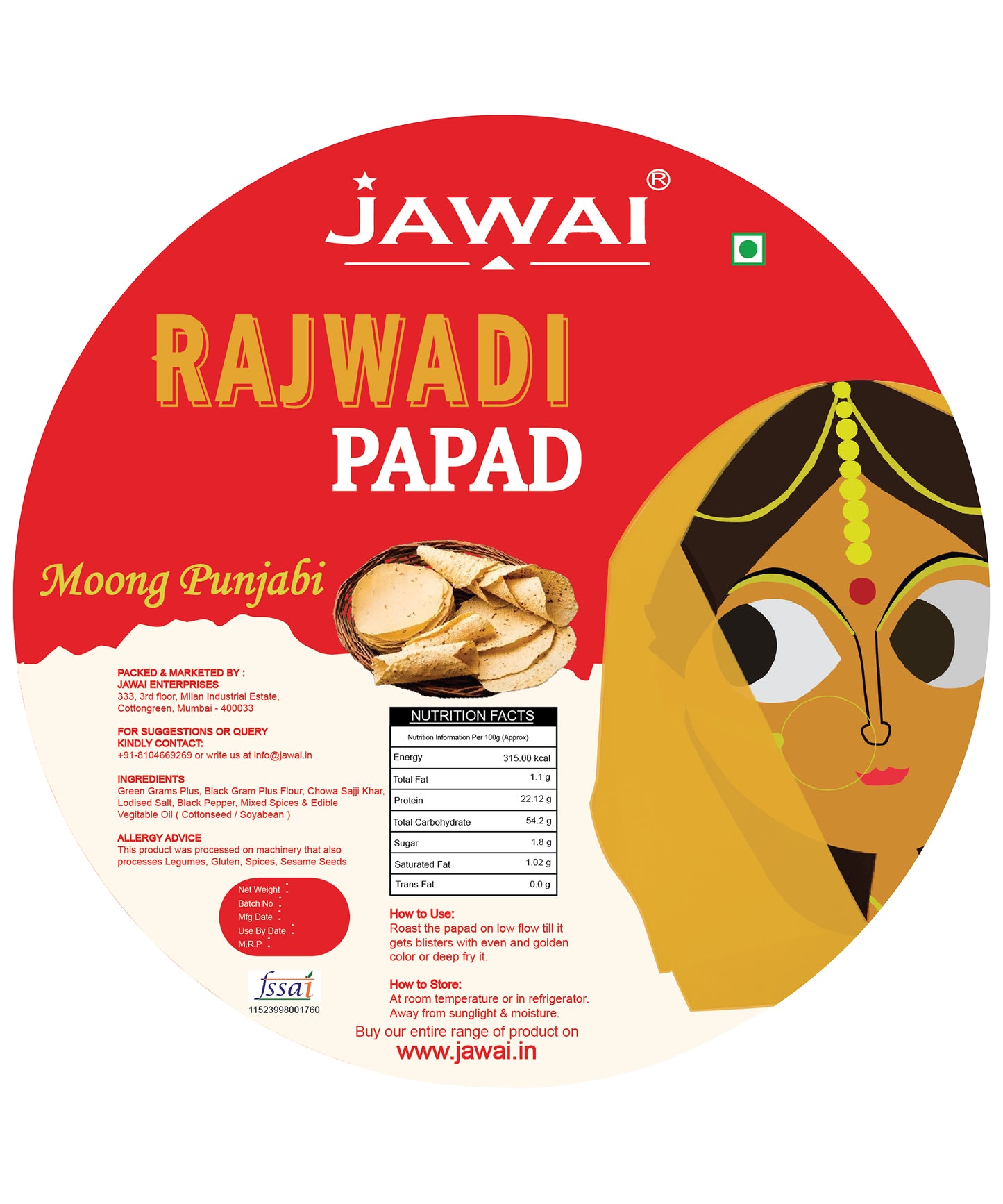 Jawai Moong Punjabi Papad | Protein Rich Masala Papad | 100% Natural | Handmade Papad | Rich Rajasthani Flavor | Zipper Packaging | Pack of 4 -100g Each