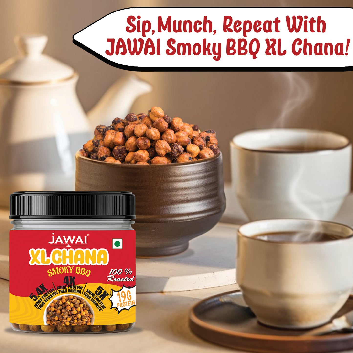 Roasted XL Smoky Barbeque Chana | 19g High Protein Snack | Roasted Snack - Pack of 3