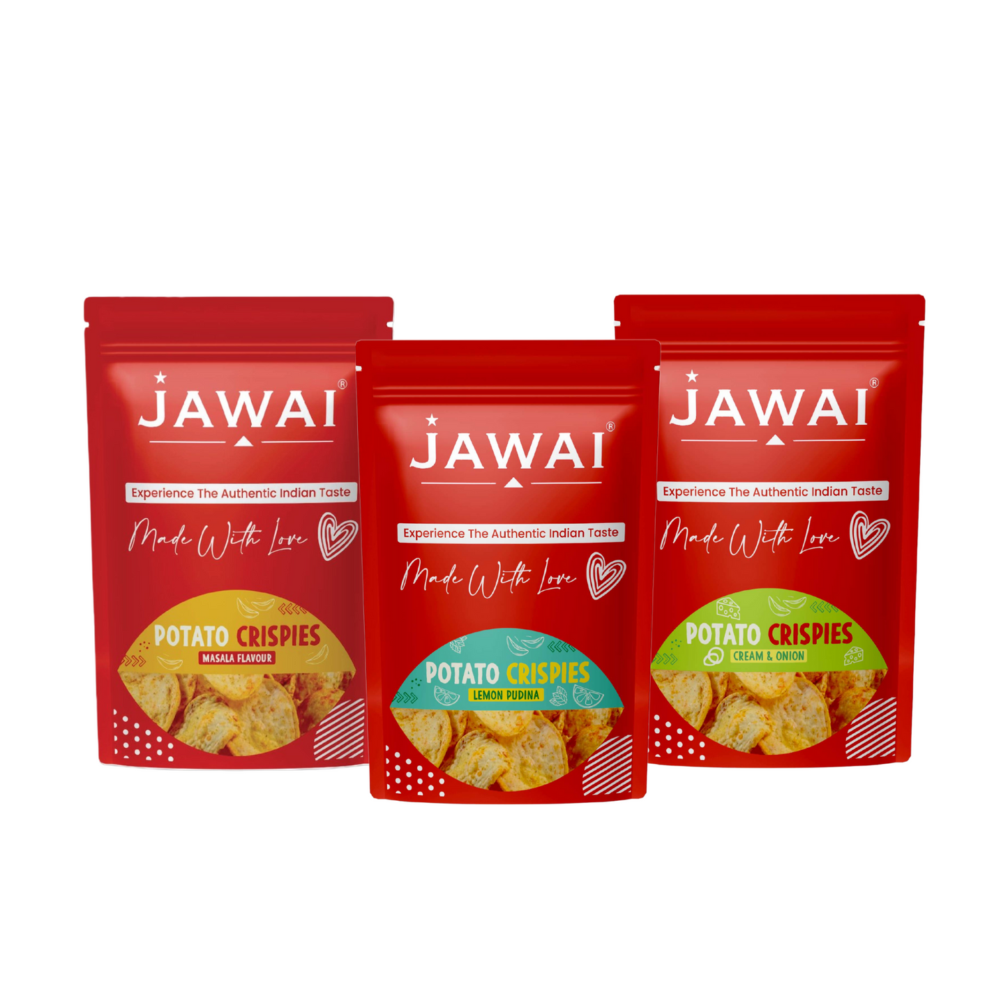 Potato Crispies Snack Combo | Masala, Cream and Onion, Lemon Pudina | Tea Snacks | Potato Chips | Pack Of 3 -50g each