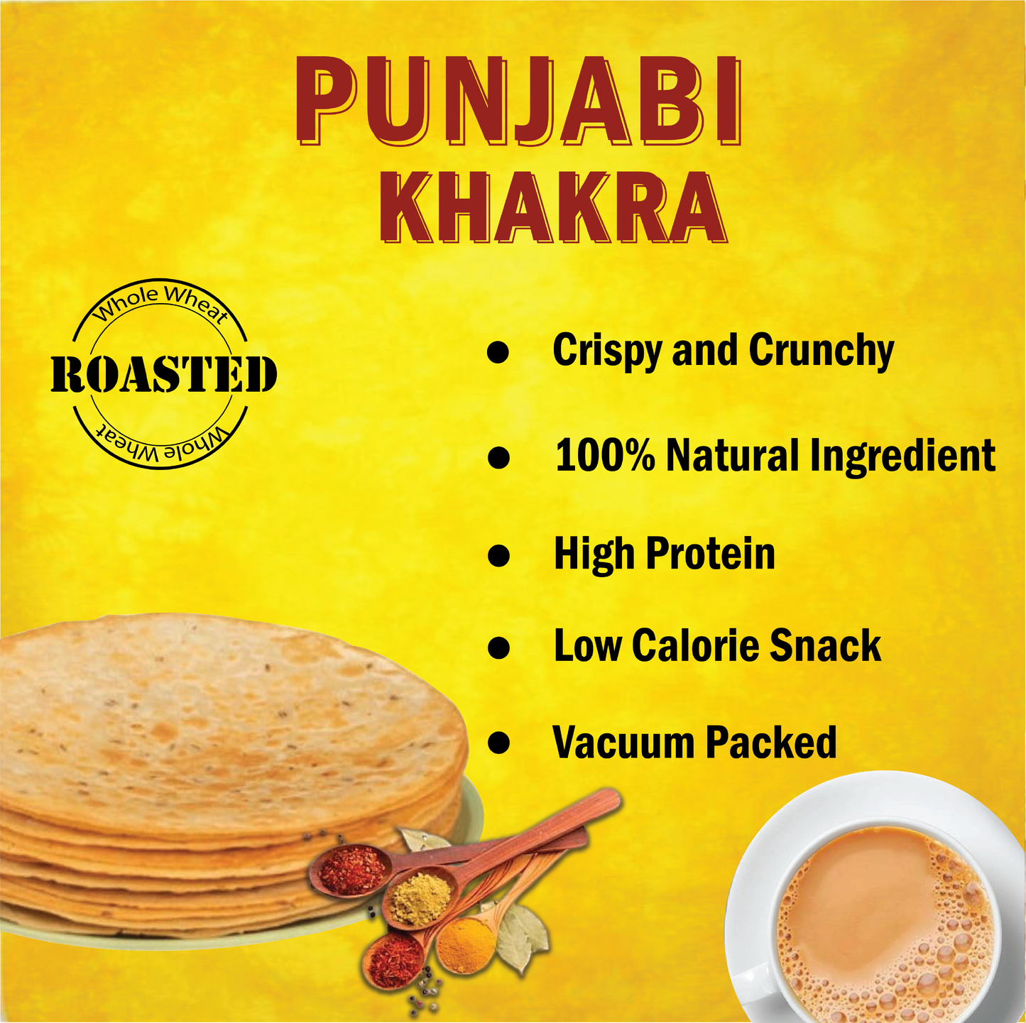 Roasted Whole Wheat Khakra Combo | Methi, Plain Diet, Punjabi, Manchurian | 100% Natural | Pack of 4, 200 gms each | Vaccum packed for Freshness