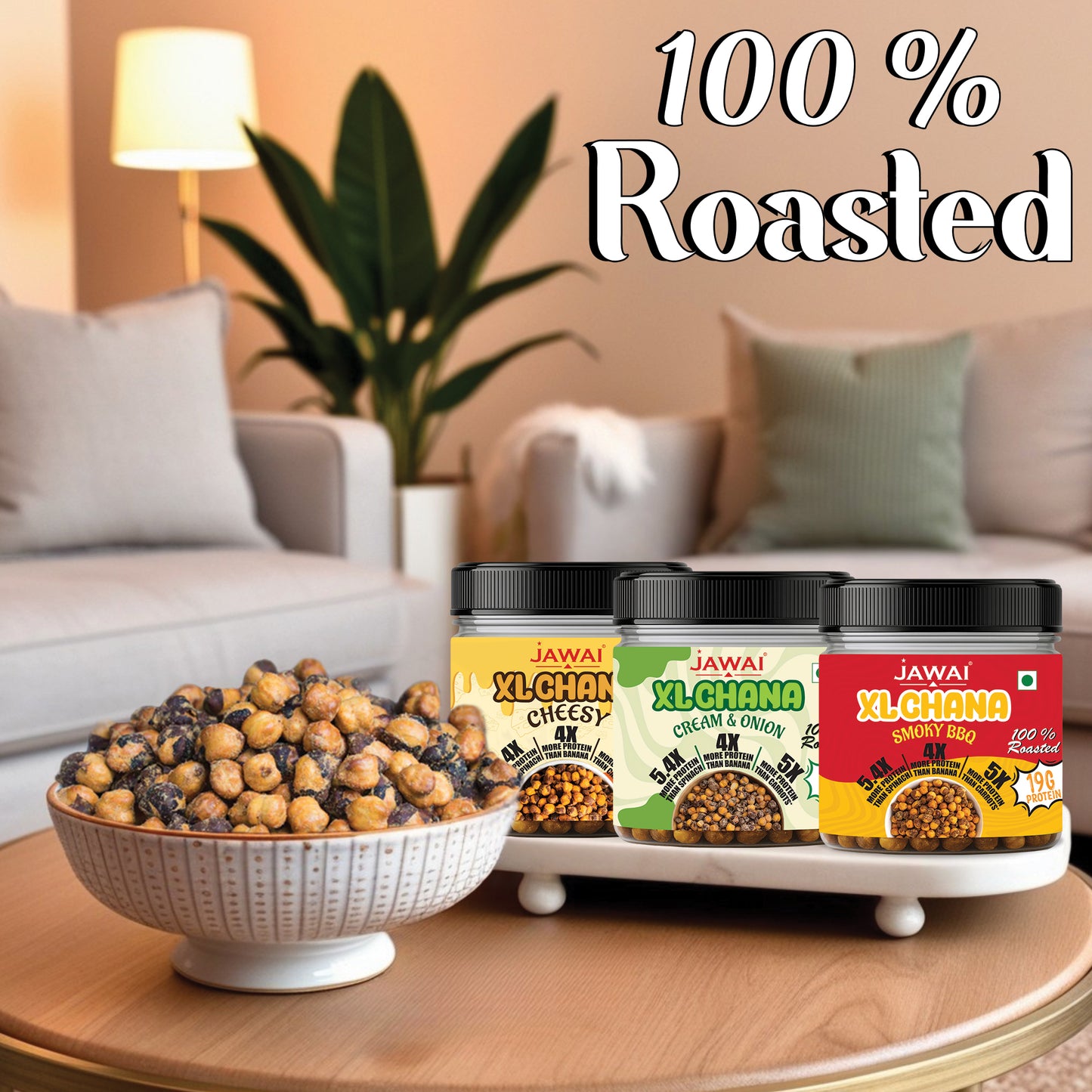 Roasted XL Chana - High Protein Snack | Roasted Snack | Healthy Snacks - 3 Flavor Assorted Pack (100 g each)