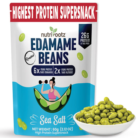 NUTRIROOTZ Roasted Edamame Beans | 26g PROTEIN | Sea Salt Flavor | Highest Protein Super Snack | Roasted Not Fried | Keto Friendly | Gluten Free | Vegan | Plant Based Healthy Snack