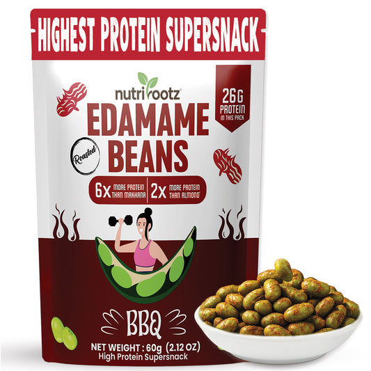 NUTRIROOTZ ROASTED EDAMAME BEANS | 26g PROTEIN Per Pack | BBQ Flavor | Highest Protein Super Snack | Plant-Based | Keto Friendly | Gluten-Free Snacks | Healthy Crunchy Snack -60G