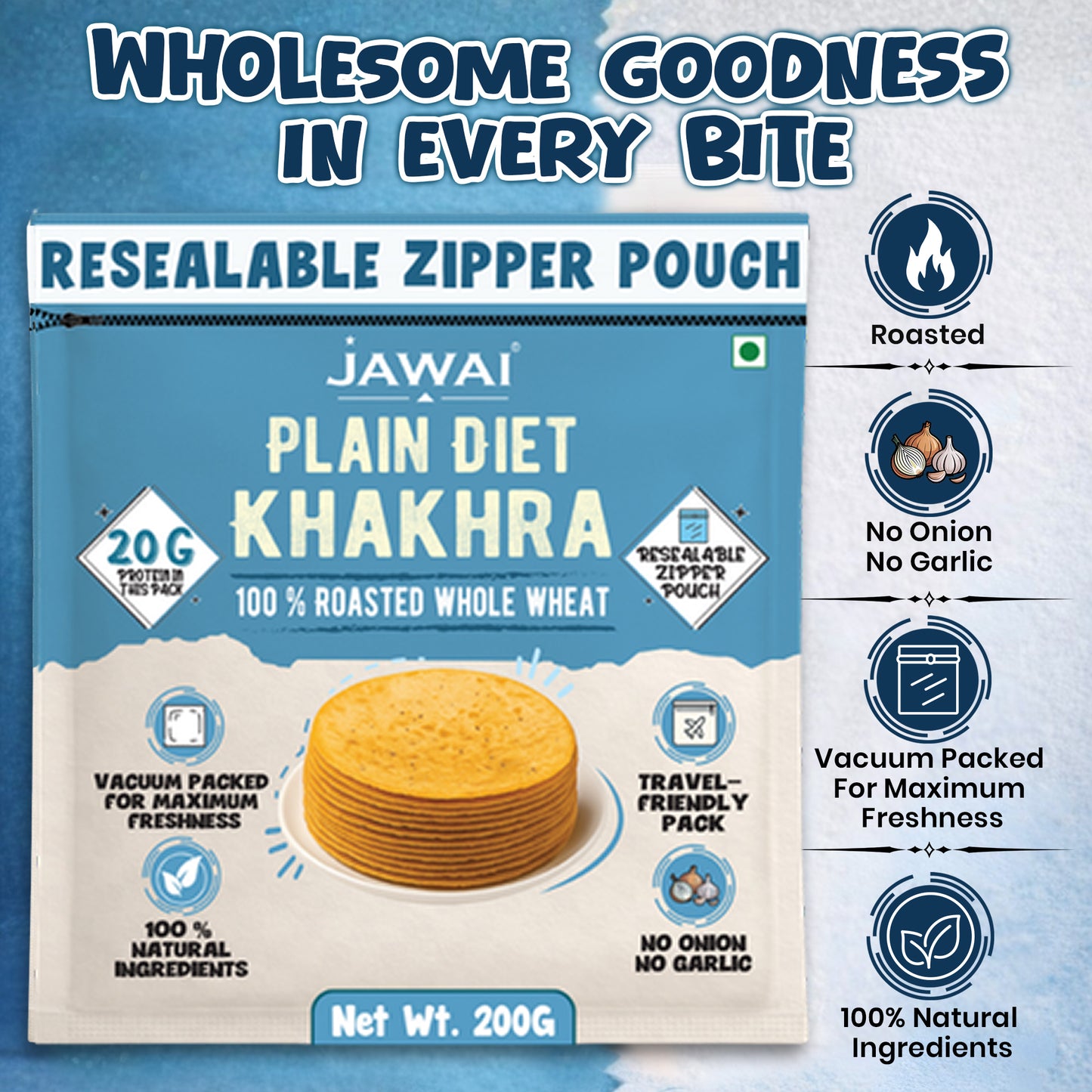 Roasted Whole Wheat Khakra Combo | Methi, Plain Diet, Cheese, Pani Puri | 100% Natural | Pack of 4, 200 gms each | Vaccum packed for Freshness