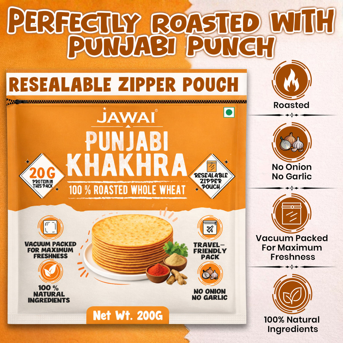 Roasted Whole Wheat khakhra Combo | Punjabi, Manchurian, Cheese, Pani puri| Khakhra| 100% Natural | Pack of 4, 200 gms each | Vaccum packed for Freshness