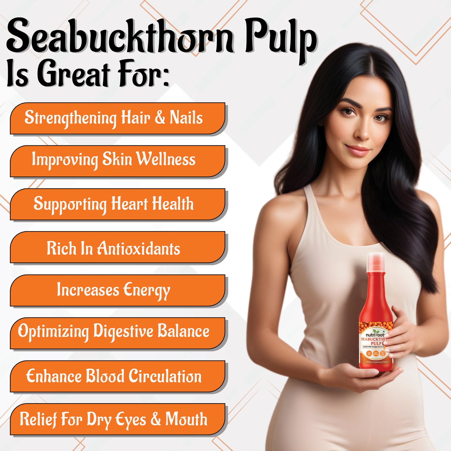 NUTRIROOTZ HIMALAYAN SEA BUCKTHORN PULP 500 ML| SeaBuckthorn Juice| Sea Buckthorn Berry Pulp| Cold Pressed| Rich In Omega 3,6,7,9 & Natural Vitamin C| Immunity Booster| Antioxidant | Herbal Supplement