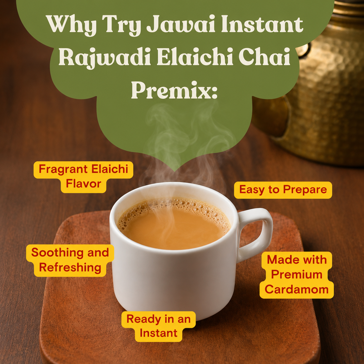 INSTANT Rajwadi Elaichi Chai Premix | Just Add Hot Water | Ready in 10 Seconds