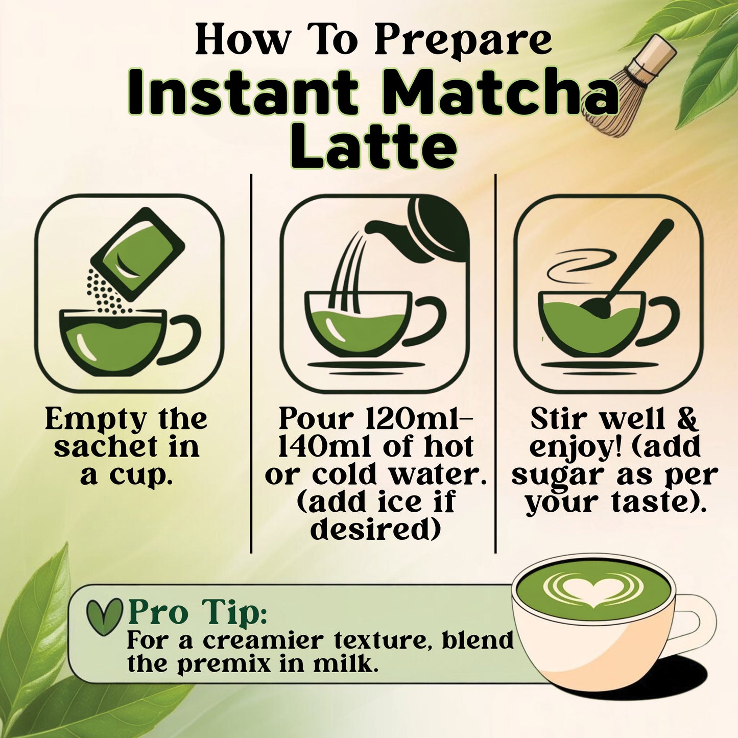 JAWAI MATCHA LATTE INSTANT PREMIX | Japanese Matcha Green Tea Powder | Unsweetened, No Added Sugar | Just Add Hot or Cold Water | 5 Sachets x 20G