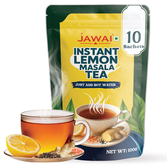 JAWAI INSTANT LEMON MASALA TEA | 10 Sachets x10g | Immunity Boosting Herbal Tea | Refreshing Lemon Zest Flavor | lemon Tea Premix | Instant Masala Tea 100g – Just Add Hot Water