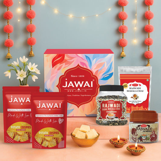 JAWAI Premium Masala Chai Gift Box | Festive Tea Hamper Set | Best Gifting Option | Diwali Gift Hamper | Corporate Gifts | Gourmet Snacks - Tea Gift Box