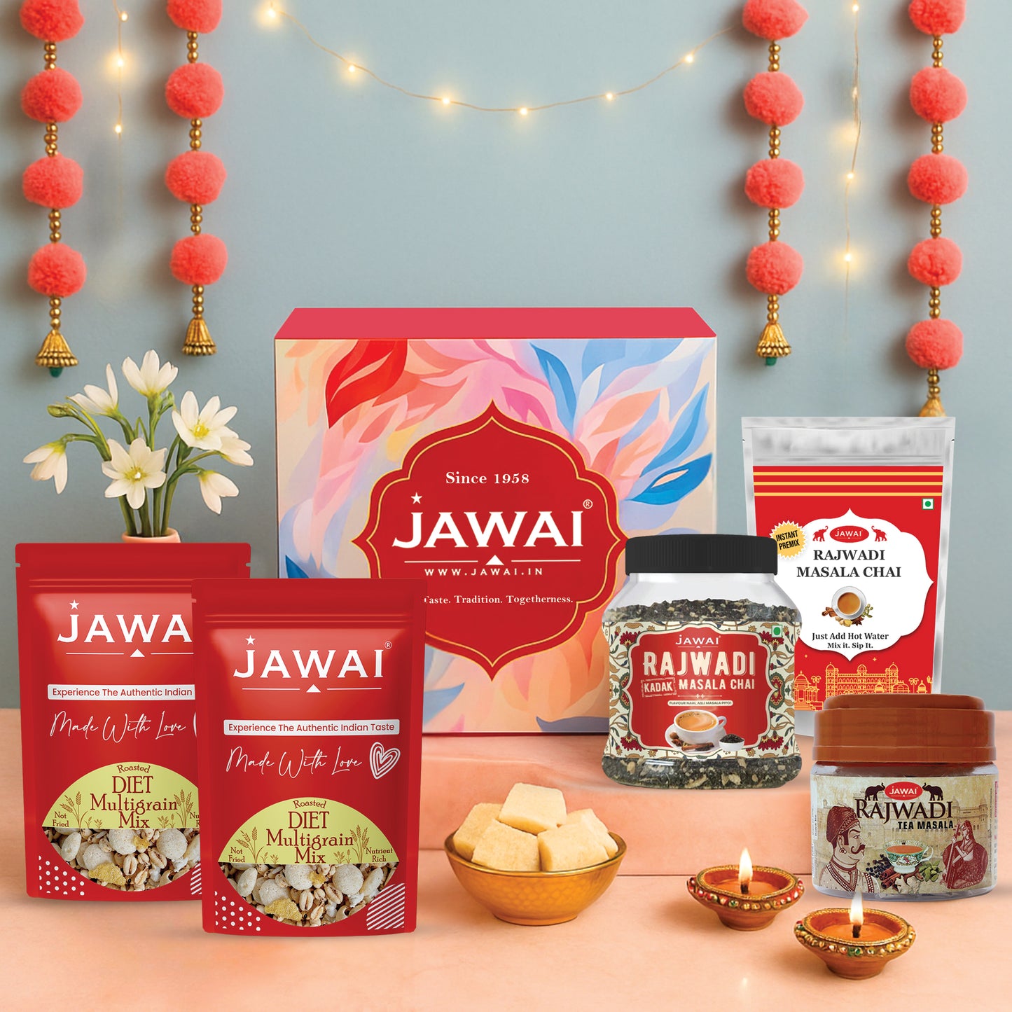 JAWAI Premium Masala Chai Gift Box | Festive Tea Hamper Set | Best Gifting Option | Diwali Gift Hamper | Corporate Gifts | Gourmet Snacks - Tea Gift Box