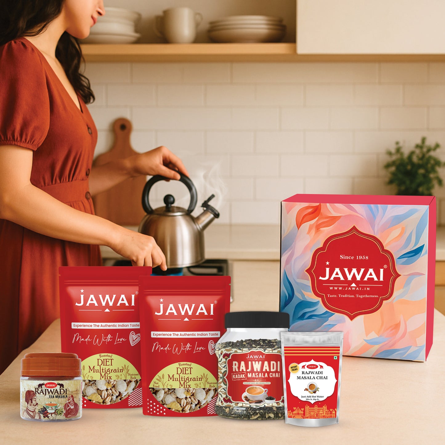 JAWAI Premium Masala Chai Gift Box | Festive Tea Hamper Set | Best Gifting Option | Diwali Gift Hamper | Corporate Gifts | Gourmet Snacks - Tea Gift Box