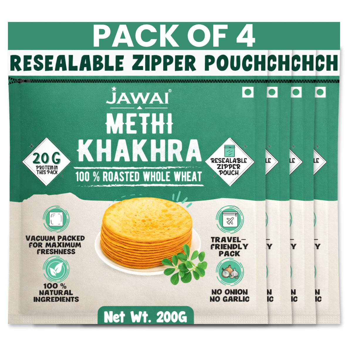 Methi Khakhra - Roasted | No Onion- No Garlic | Whole Wheat Khakra | Zip Packed for Freshness | Jawai