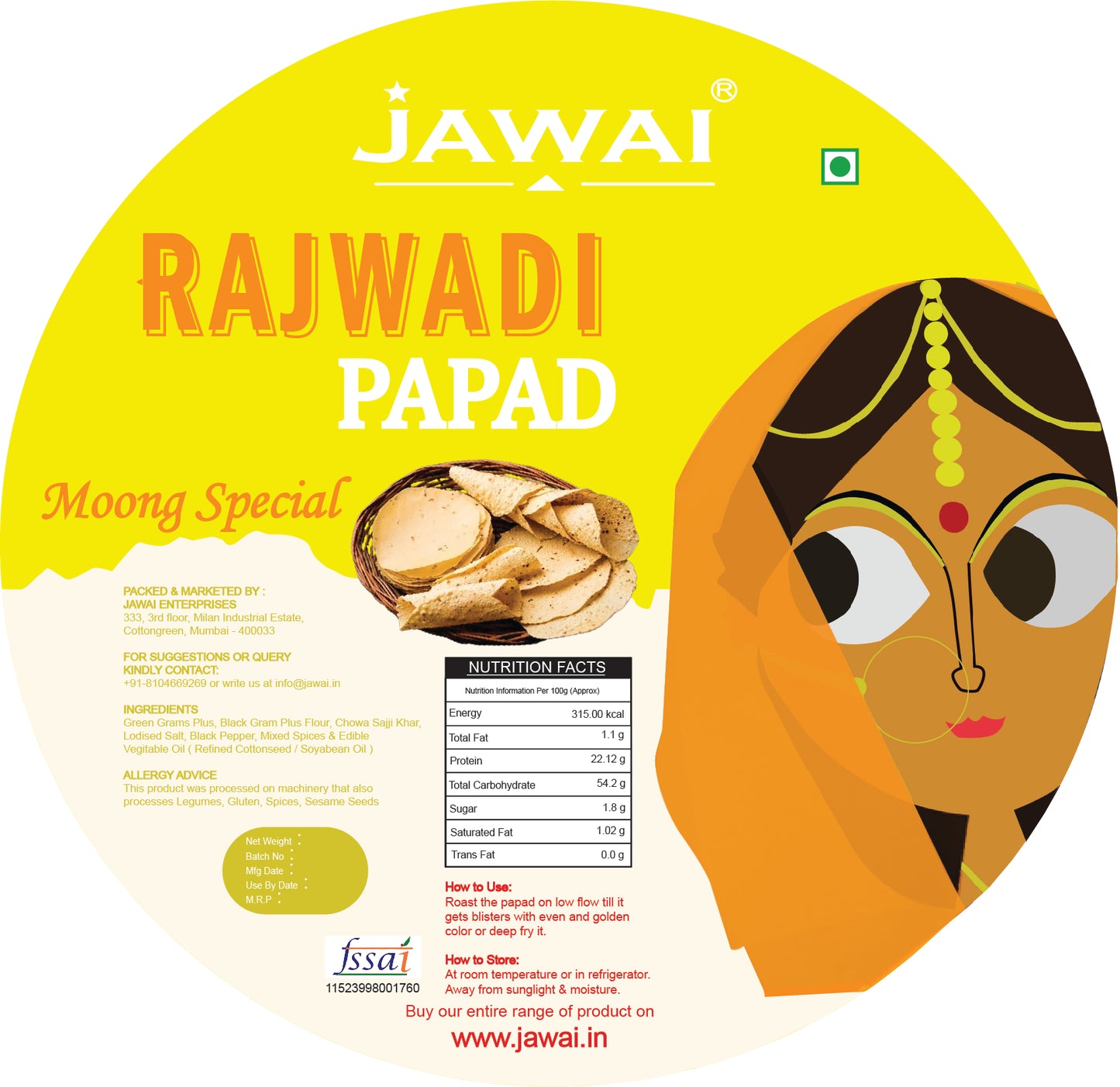 Jawai Moong Special Papad | Protein Rich Masala Papad | Handmade Papad | 100% Natural | Rajasthani Flavour | Zipper Packaging | Pack of 4-100g Each