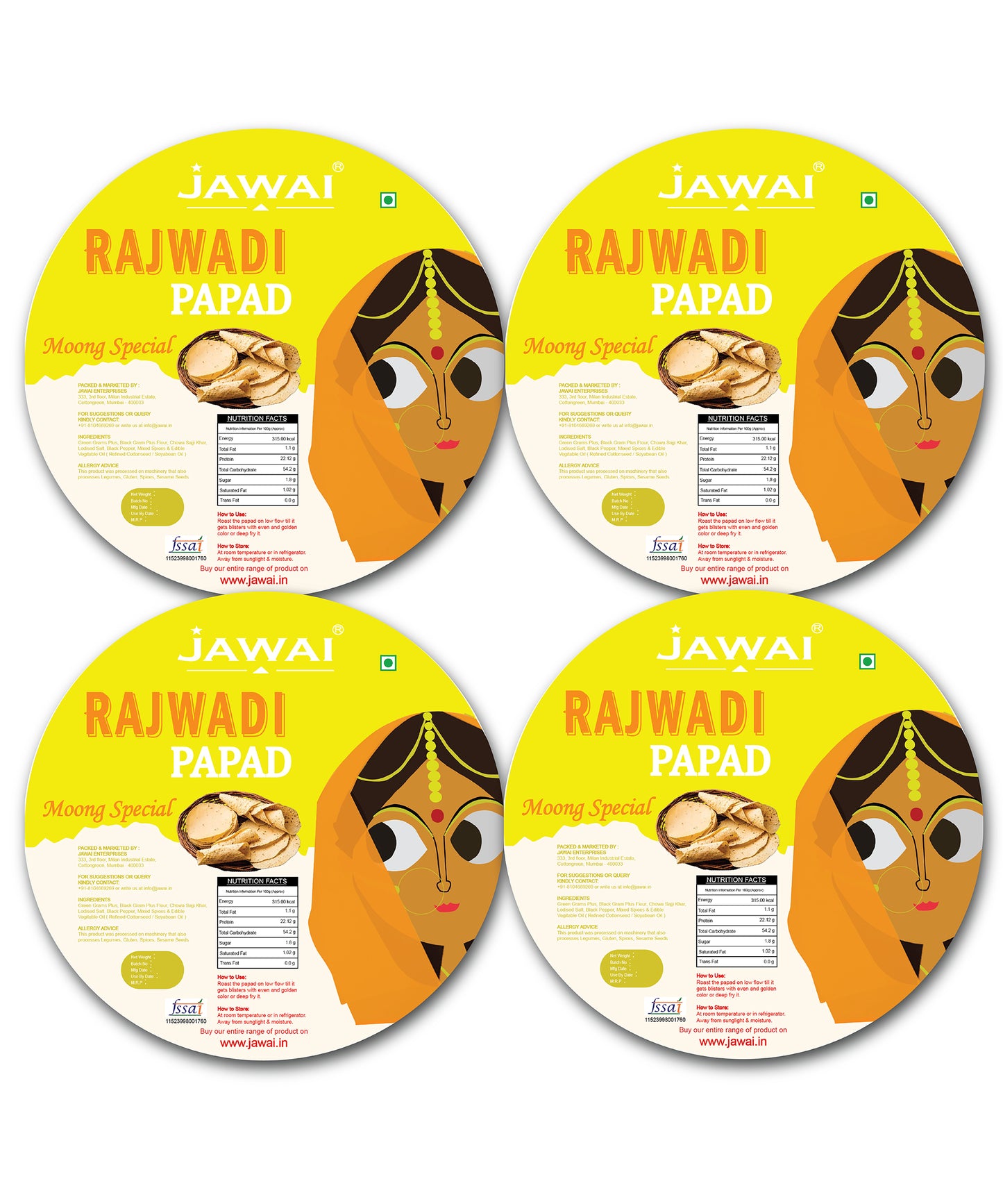 Jawai Moong Special Papad | Protein Rich Masala Papad | Handmade Papad | 100% Natural | Rajasthani Flavour | Zipper Packaging | Pack of 4-100g Each