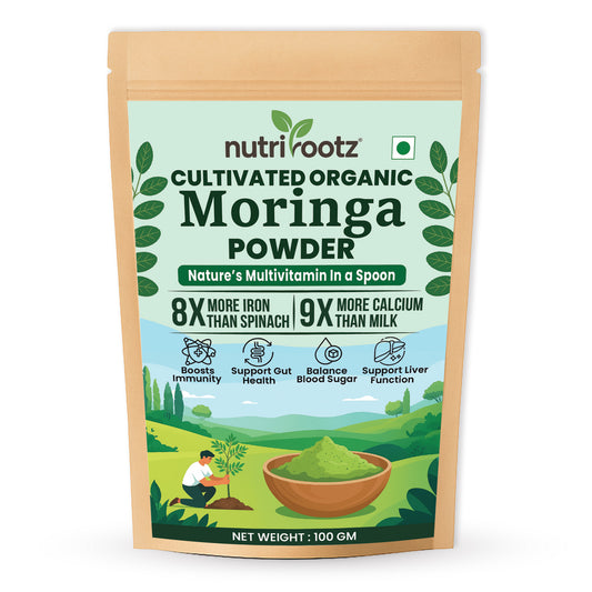 NUTRIROOTZ Organic Moringa Powder 100g | Drumstick Leaves Powder | Rich in Vitamins | Superfood For Immunity, Digestion & Energy | Helps With Weight Loss, Hair & Skin