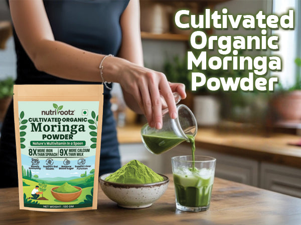 NUTRIROOTZ Organic Moringa Powder 100g | Drumstick Leaves Powder | Rich in Vitamins | Superfood For Immunity, Digestion & Energy | Helps With Weight Loss, Hair & Skin