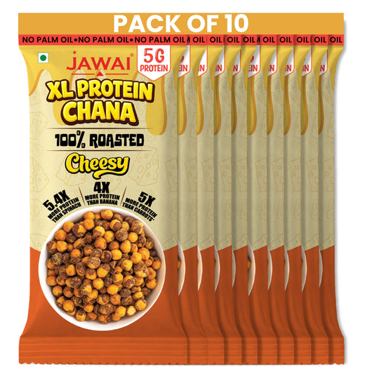 Roasted Chana High Protein Snack (Cheesy Flavor) | 5g protein per pack 30g | 10 Pack | Jawai