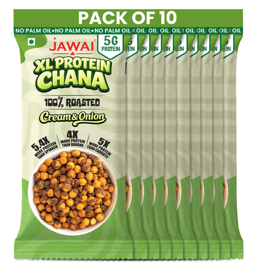 Roasted Chana High Protein Snack (Cream & Onion) | 5g protein per pack 30g | Pack of 10 | Jawai