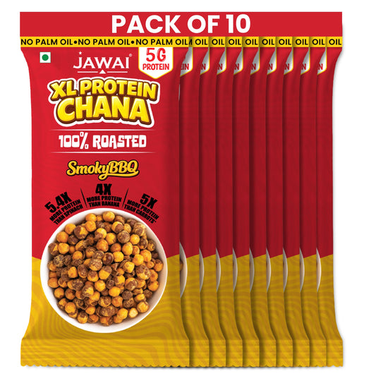 Roasted Chana High Protein Snack (Smoky BBQ) | 5g protein per pack 30g | 10 Pack |Jawai