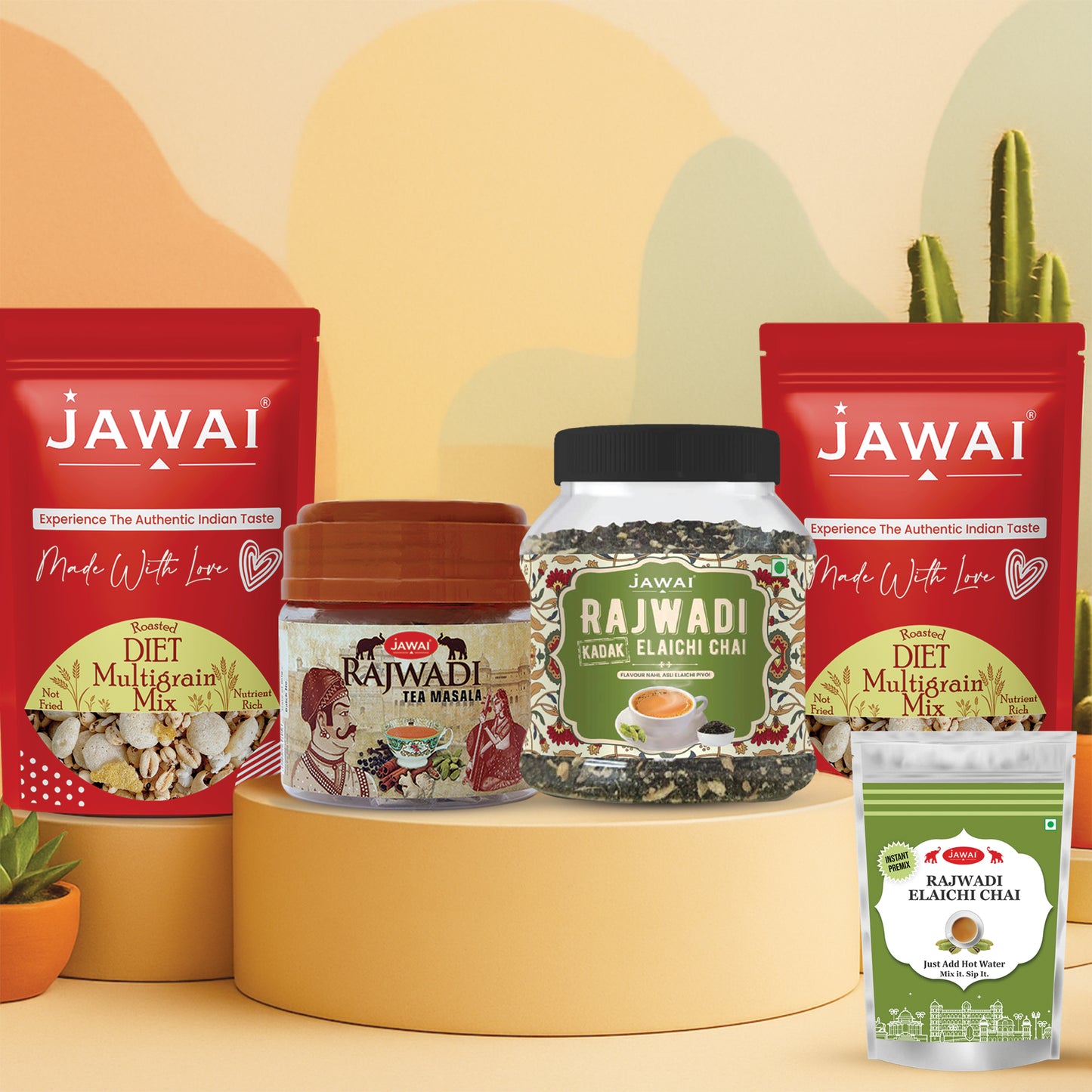 JAWAI Premium Elaichi Chai Gift Box | Festive Tea Hamper Set | Best Gifting Option | Diwali Gift Hamper | Corporate Gifts | Gourmet Snacks - Tea Gift Box (Elaichi Chai Gift Hamper)