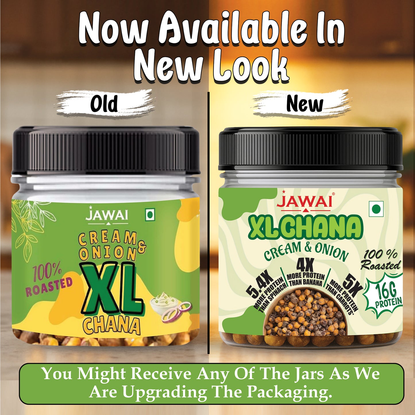 JAWAI Roasted XL Chana  | Cream & Onion Flavor | Healthy Snack  | 16g High Protein Snacks | Roasted Chana- Pack of 3