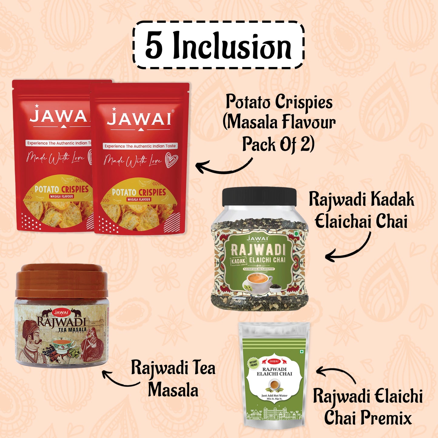 JAWAI Premium Elaichi Chai Gift Box | Festive Tea Hamper Set | Best Gifting Option | Diwali Gift Hamper | Corporate Gifts | Gourmet Snacks - Tea Gift Box (Elaichi Chai Gift Hamper)