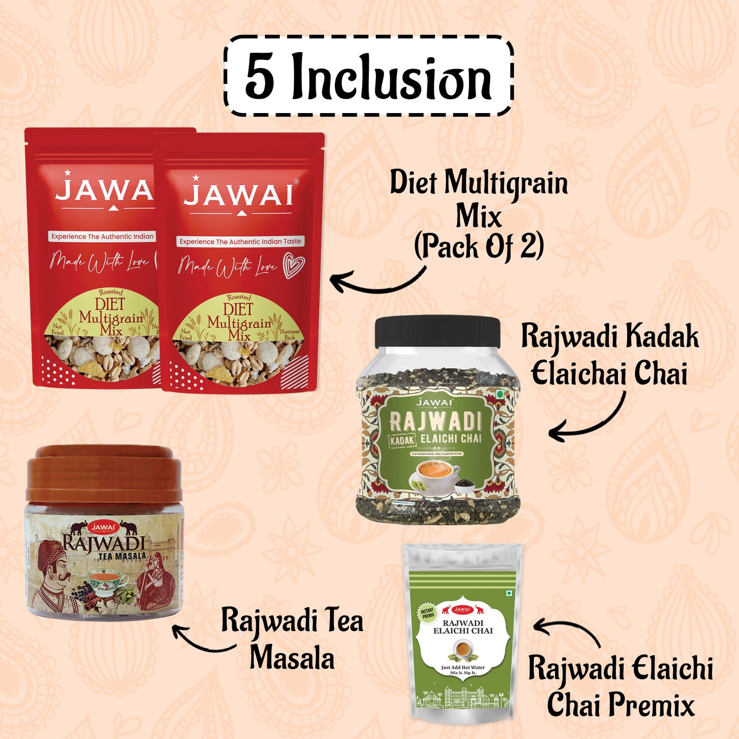 JAWAI Premium Elaichi Chai Gift Box | Festive Tea Hamper Set | Best Gifting Option | Diwali Gift Hamper | Corporate Gifts | Gourmet Snacks - Tea Gift Box (Elaichi Chai Gift Hamper)