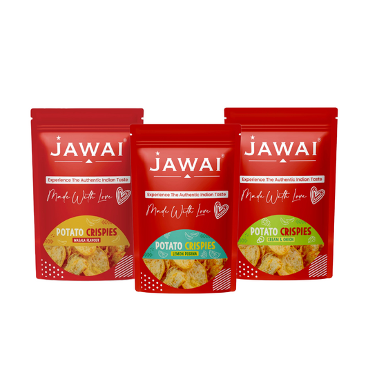 Potato Crispies Snack Combo | Masala, Cream and Onion, Lemon Pudina | Healthy Snacks | Potato Chips | Pack Of 3 -50g each