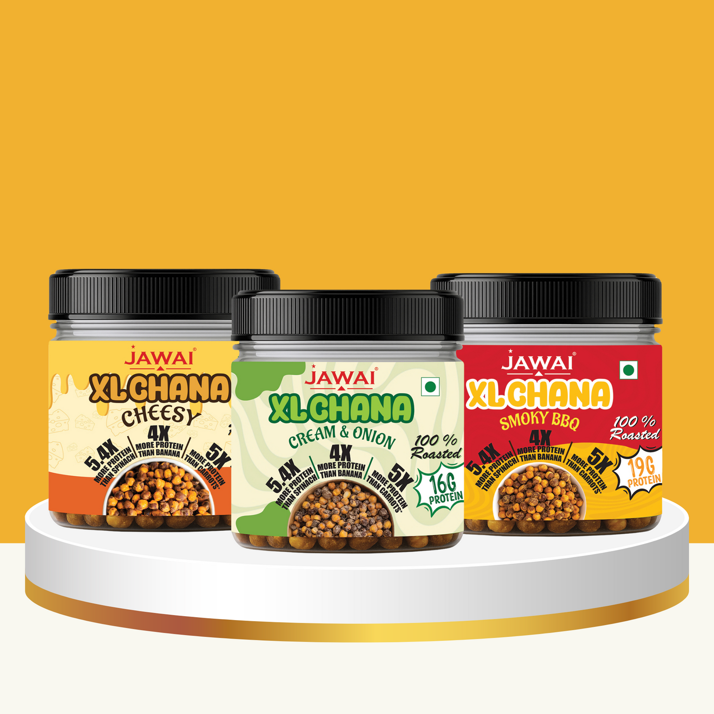 Roasted XL Chana - High Protein Snack | Roasted Snack | Healthy Snacks - 3 Flavor Assorted Pack (100 g each)
