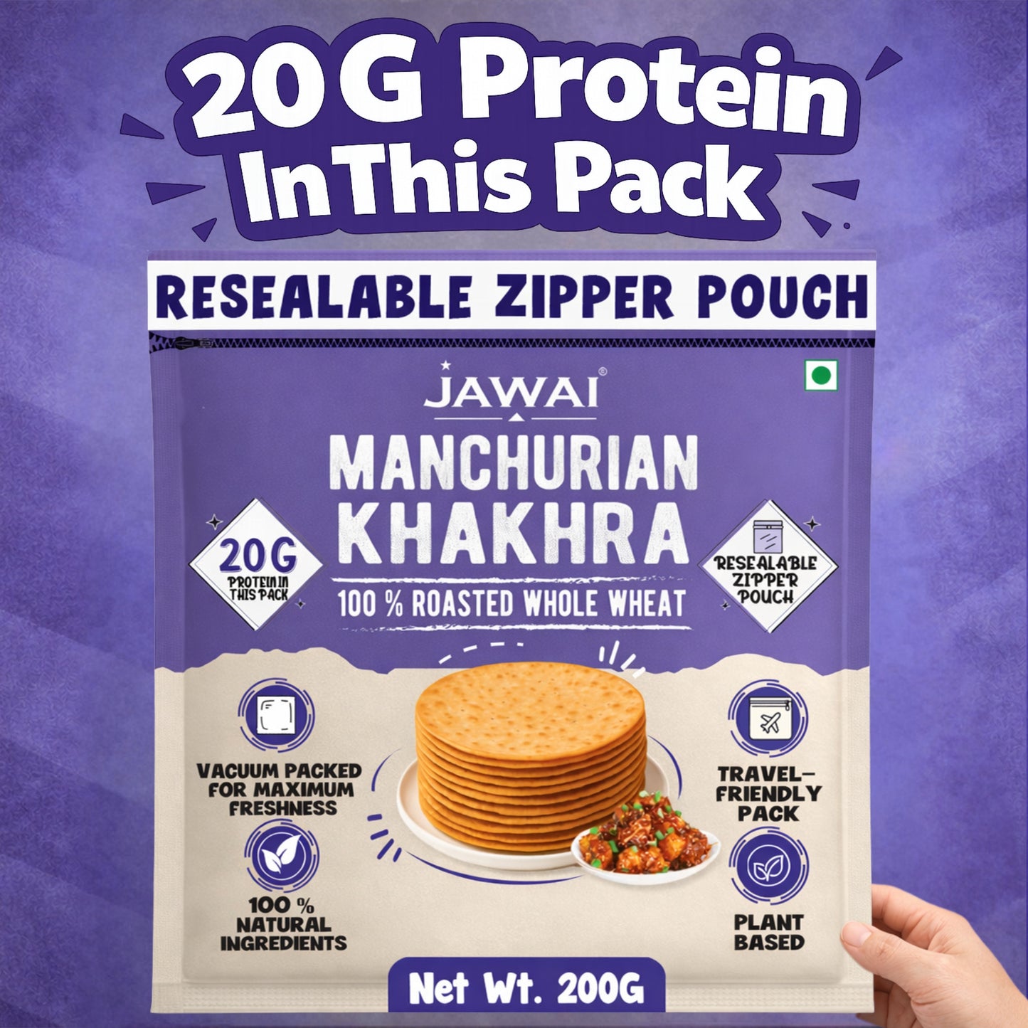 Roasted Whole Wheat Khakra Combo | Methi, Plain Diet, Punjabi, Manchurian | 100% Natural | Pack of 4, 200 gms each | Vaccum packed for Freshness
