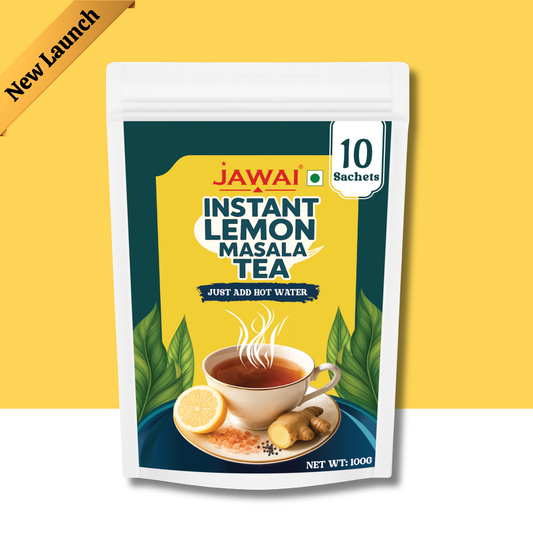 JAWAI INSTANT LEMON MASALA TEA | 10 Sachets x10g | Immunity Boosting Herbal Tea | Refreshing Lemon Zest Flavor | lemon Tea Premix | Instant Masala Tea 100g – Just Add Hot Water