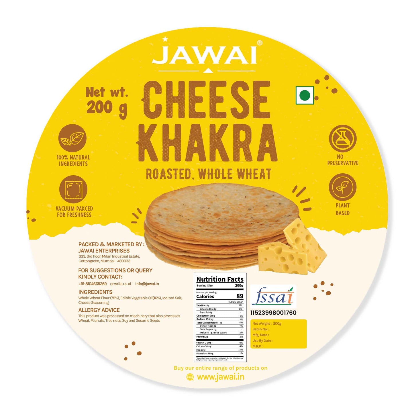 Cheese Khakhra - Roasted | Whole Wheat | Vacuum Packed for freshness