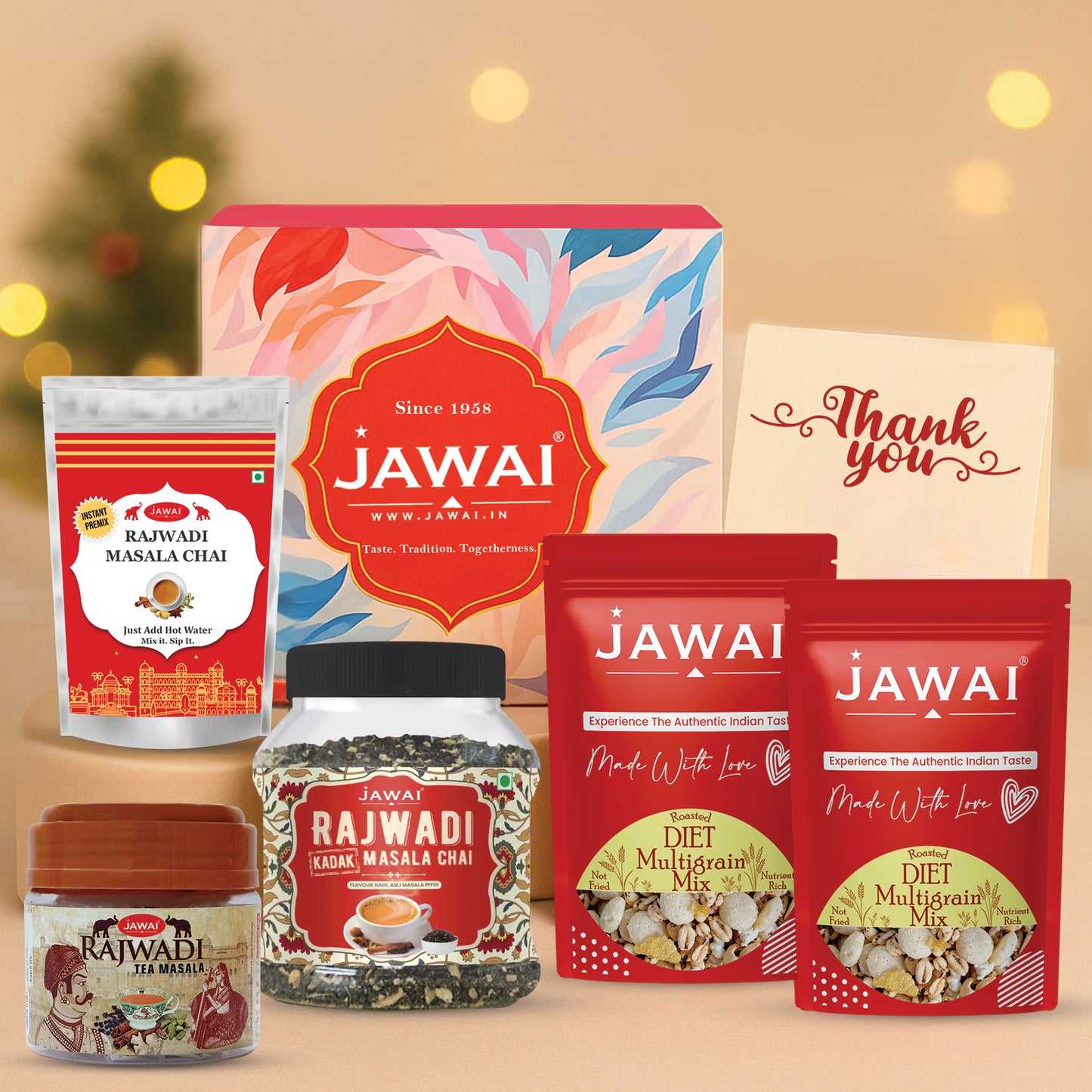 JAWAI Premium Masala Chai Gift Box | Festive Tea Hamper Set | Best Gifting Option | Diwali Gift Hamper | Corporate Gifts | Gourmet Snacks - Tea Gift Box