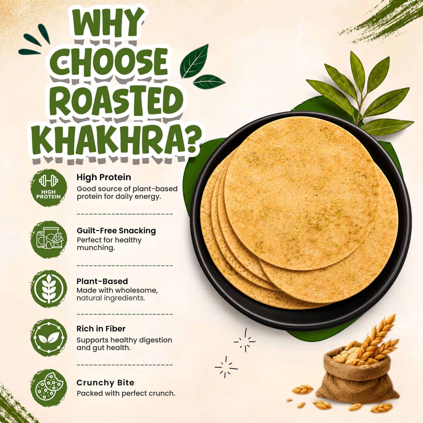 Pani Puri Khakhra - Roasted | No Onion - No Garlic  | Whole Wheat Khakra | Crispy Ready To Eat Snack | Zip Packed for freshness