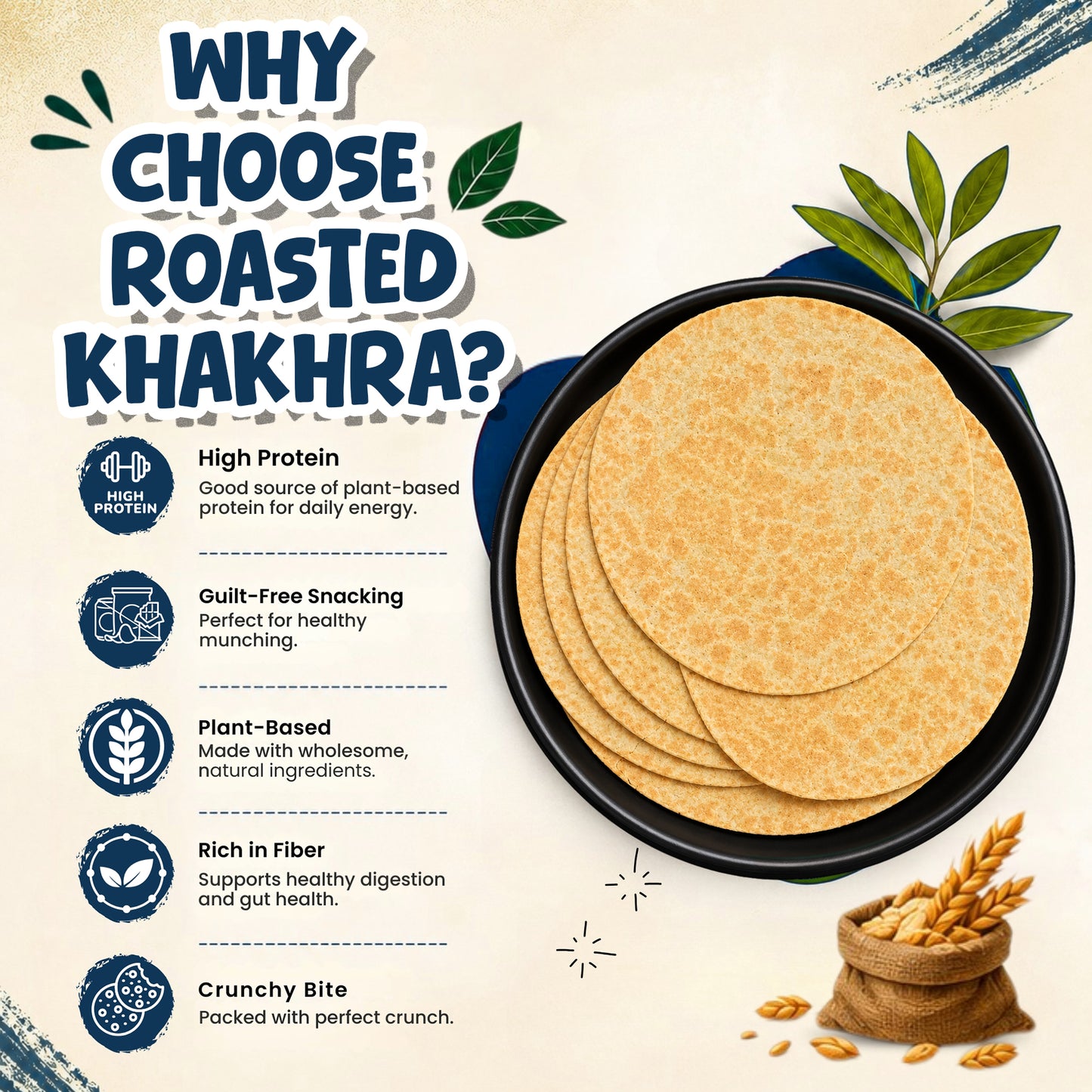 Roasted Whole Wheat Khakra Combo | Methi, Plain Diet, Cheese, Pani Puri | 100% Natural | Pack of 4, 200 gms each | Vaccum packed for Freshness